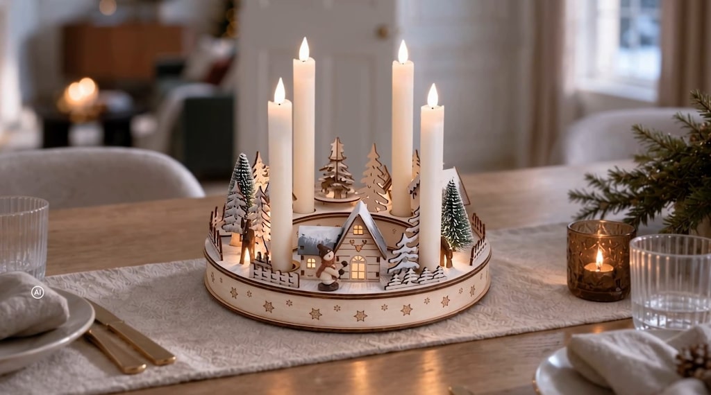 2tlg LED Holz-Adventskranz mit Kerzenhalter von Lumesso