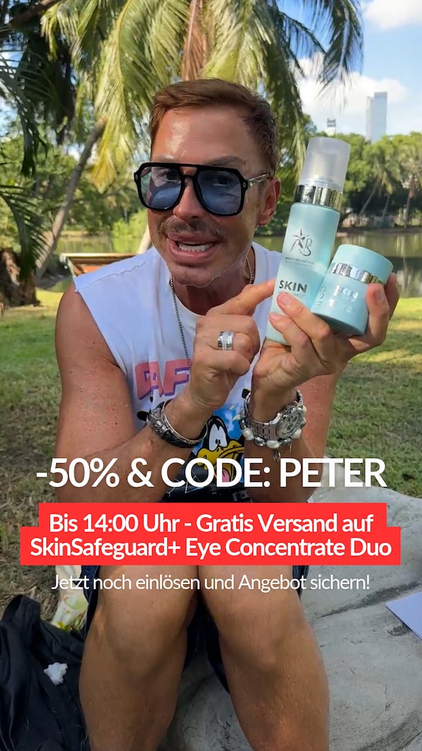 -50 % sparen und Gratis Versand sichern! 🎉✨<br/><br/>Mit dem Code PETER bekommt ihr das SkinSafeguard+ Eye Concentrate Duo jetzt zum Bestpreis und Gratis Versand! 🧴💖<br/><br/>⏰ Schnell sein lohnt sich: Nur bis 14:00 Uhr!<br/><br/>Jetzt Code einlösen und das Angebot sichern! 🛍️💫