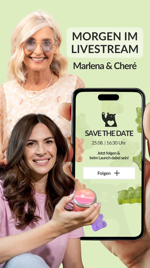 Cheré und ich launchen morgen etwas ganz besonderes! 🎉<br/>Jetzt folgen (➕-Button klicken) und dabei sein!<br/>🌟 Morgen am 25. August um 16:30. Die neuen Must-have Gummibärchen, die es erstmal NUR online geben wird ✨<br/>Wer ist dabei? Bitte einmal ein ♥️ hinterlassen.