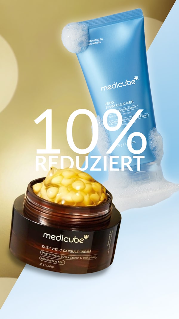 Jetzt noch -10% EXTRA ergattern auf den Schaumlosen Cleanser und die Vitamin C Creme mit puren Vitamin C Bällchen von Medicube.
